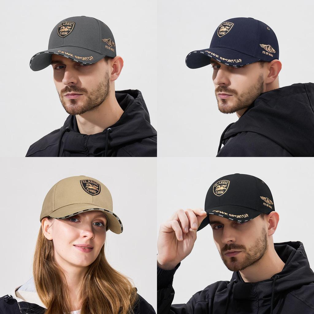 Fewk Spring Baseball Cap With Embroidered Shield Sun Protection For Casual Wear