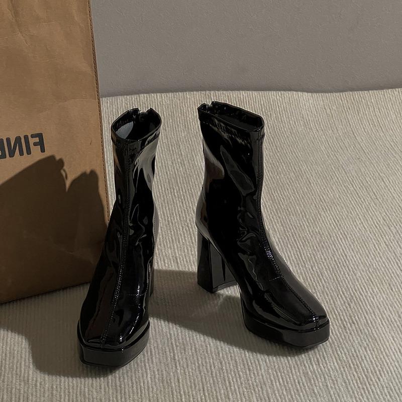 2024 Designer Winter Shoes Super High Heels Ankle Women Square Toe Chelsea Boots Fashion New Trend Walking Goth Zapatos Femme