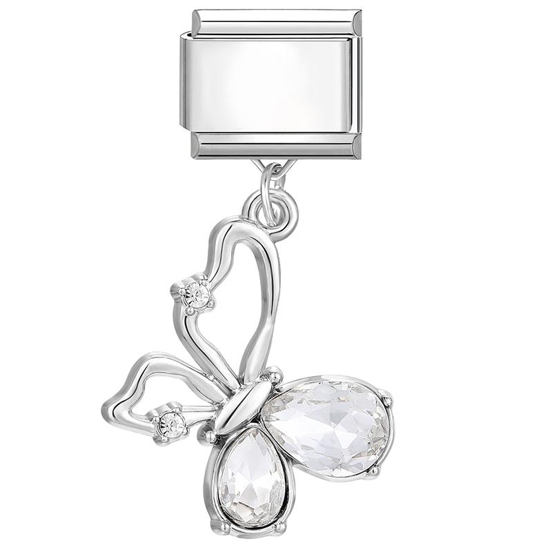 New Bow Crown Butterfly Heart Key Cherry Pendant Italian Charm Link Stainless Steel Fit 9MM Bracelet Women Men DIY Making Gifts