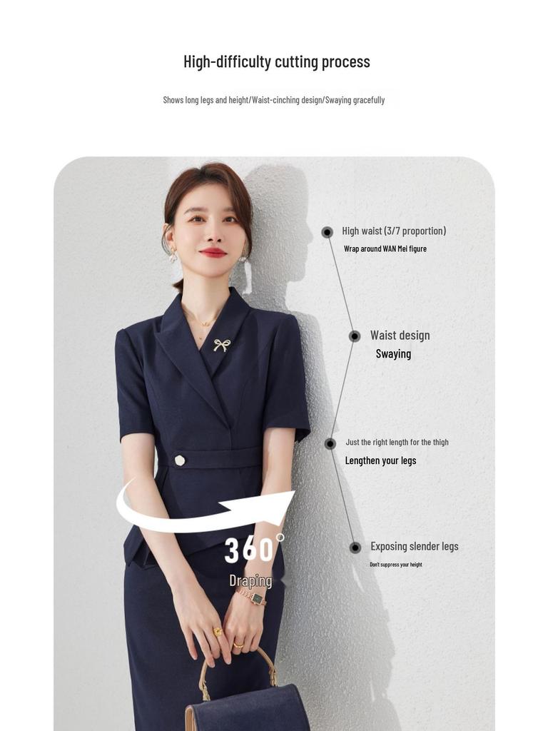 Navy Blue Short Sleeve Slimming Work Dress for Women