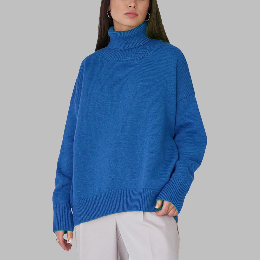 Women's Classic Solid Color Turtleneck Sweater - European & American Autumn/Winter Loose Knitwear
