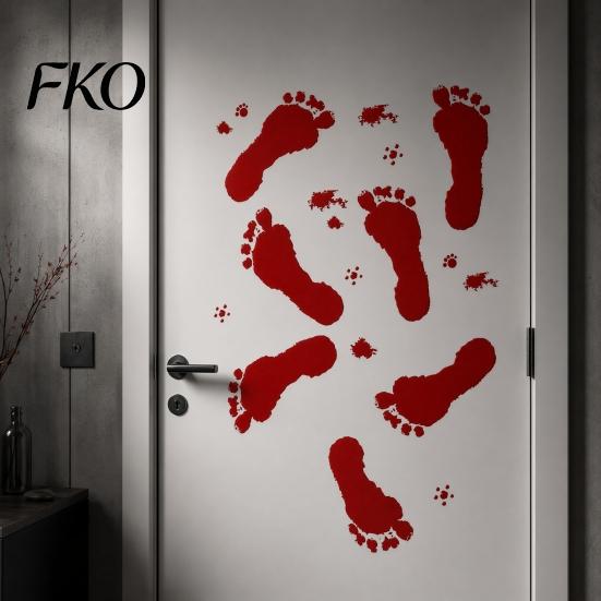 Kitchen Wall Decoration Halloween Blood Handprints/Footprints Stickers, Removable Decals, Spooky Waterproof Moisture-proof Sticker Window