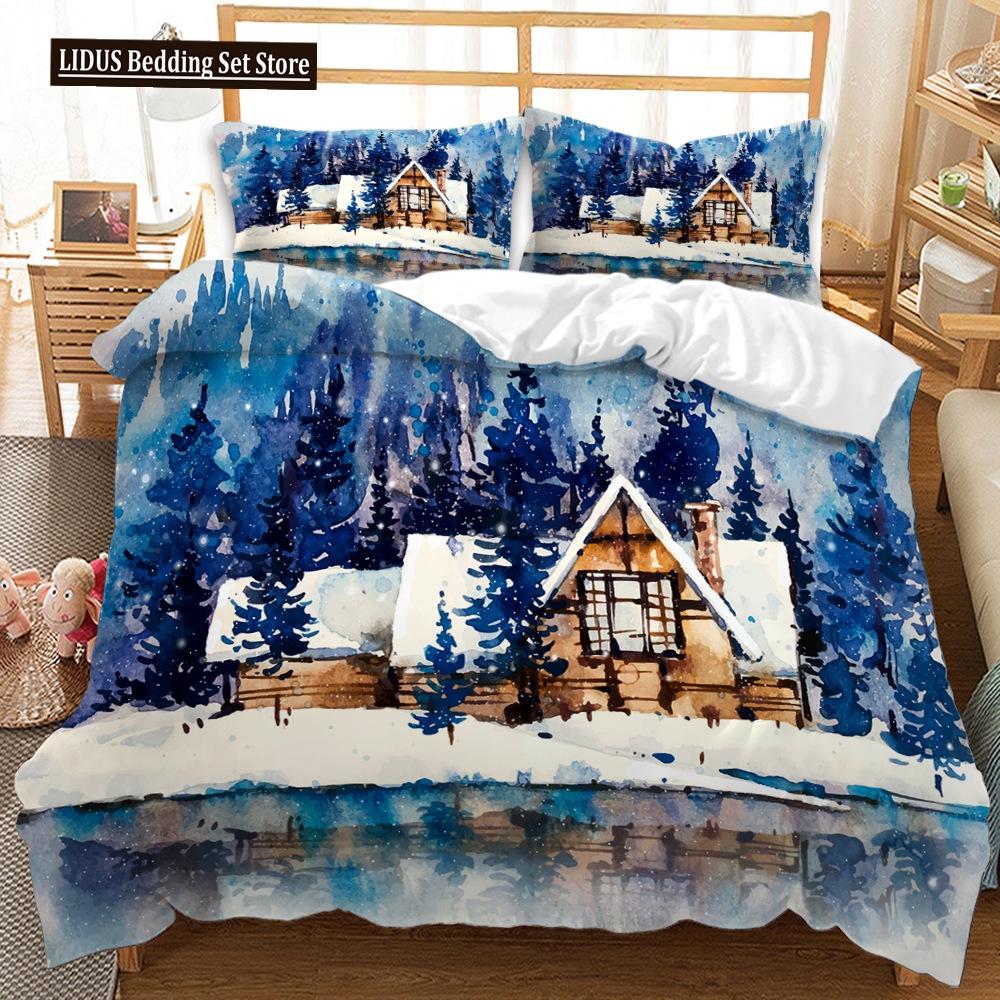 Nordic Style Duvet Cover Set 3D Snow Tree Print Dreaminess Bedding Set Adult Polyester Comforter Cover And Pillowcase King Size