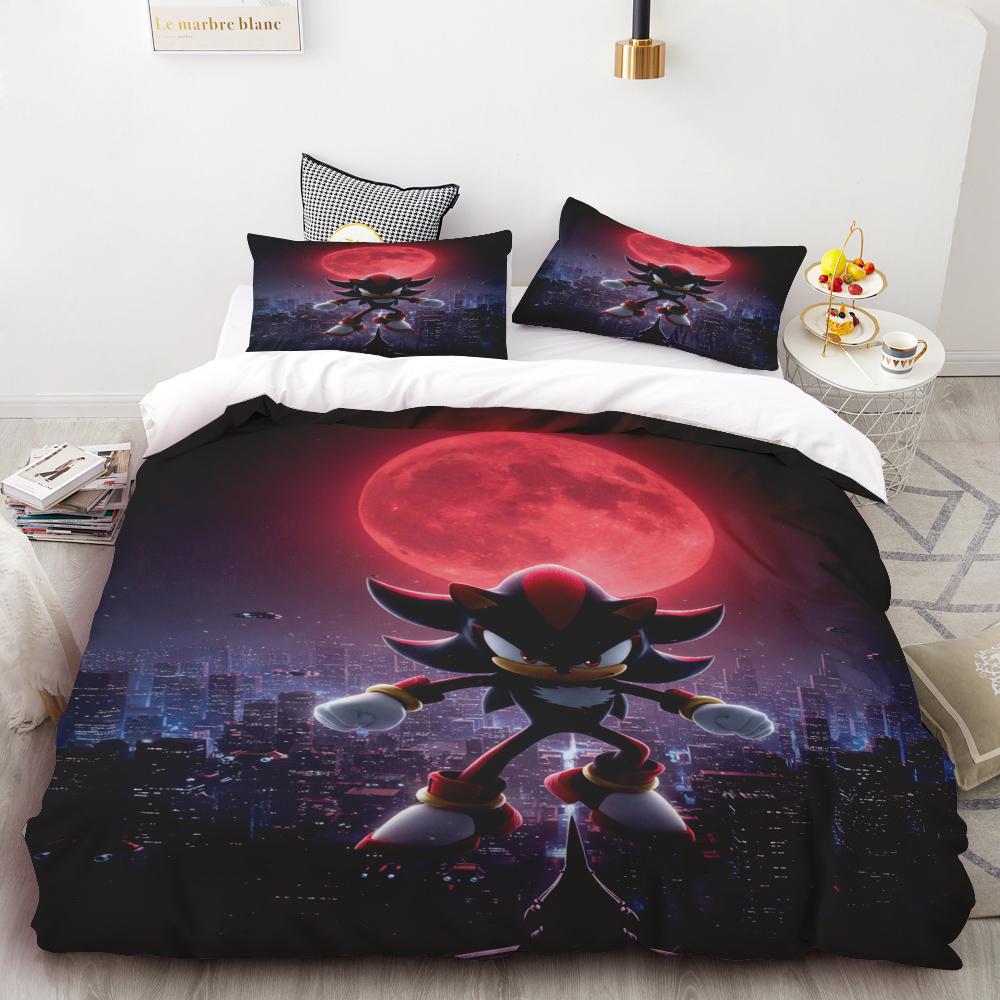 Sonic Cartoon Duvet Cover Hedgehog Quilt Cover Three-piece Set Bedding Set Sonic Gifts for Children Teens