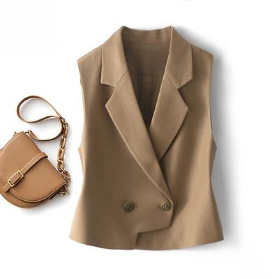 Women's Spring/Fall Double-Breasted Short Vest Solid Color Elegant Commuter Vest