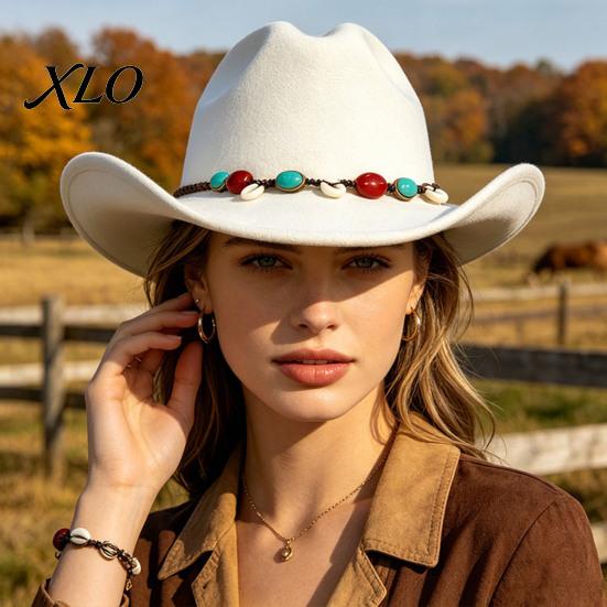 Casual Party Fedora Wool Felt Fedora, Unisex Western Cowboy Hat, Retro Wide Brim Travel Accessories for Women Cowgirl Jazz Hat Men Autumn Winter