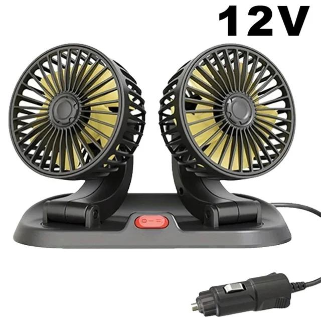 Car Accessories - Car Fan 360° Adjustable 3 Head Air Fan Automotive Electric Fan USB/12V/24V Fan 2 Speeds Car Silent Fan For Home Desk Office&Car