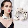 Women Silk Scarf Striped Leopard Dot Print Silk Scarf Necklace with Faux Pearl Magnetic Buttons Formal Wear Accessories