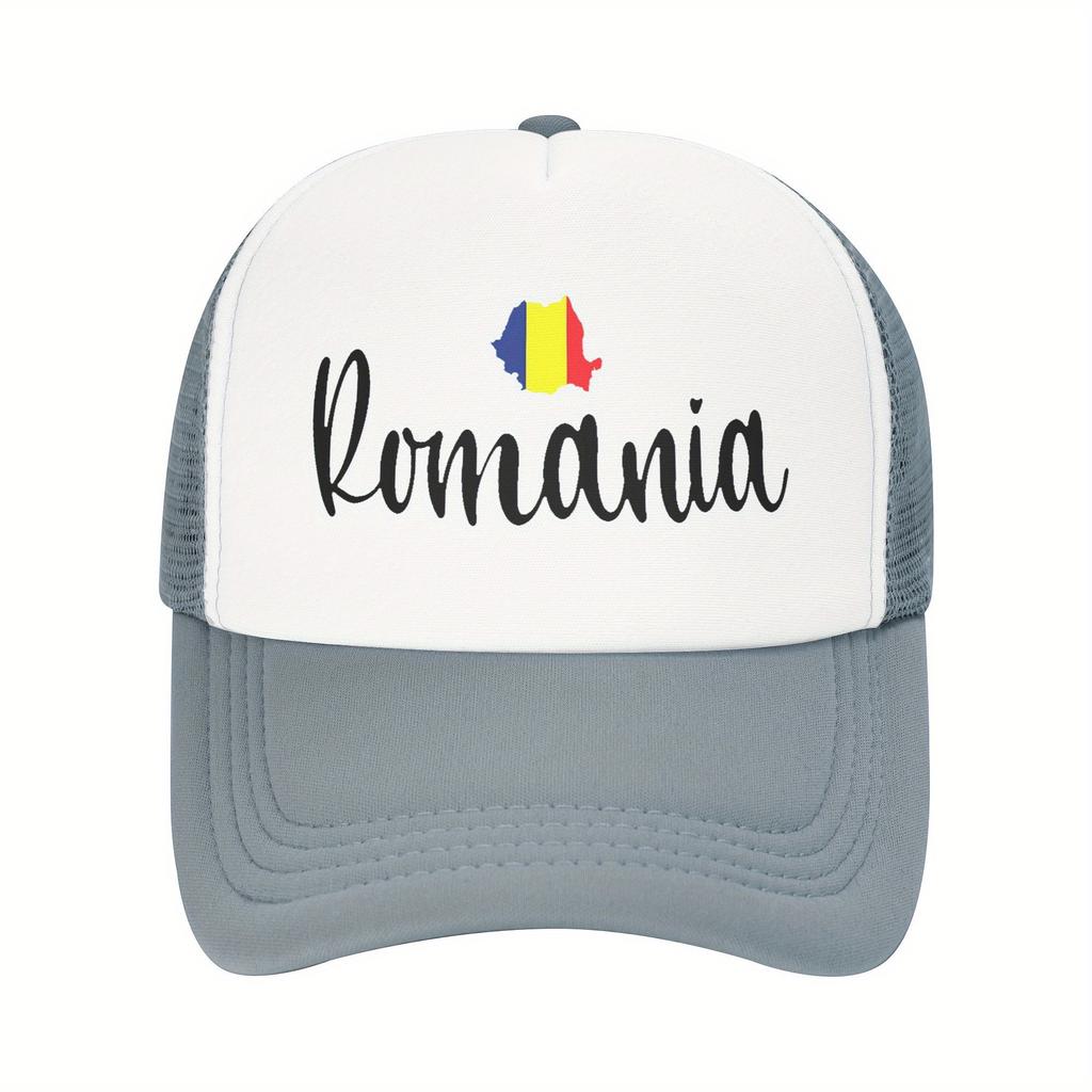 Romania Map Print Trucker Hat Breathable Mesh Adjustable Snapback Cap Casual Adult Gift