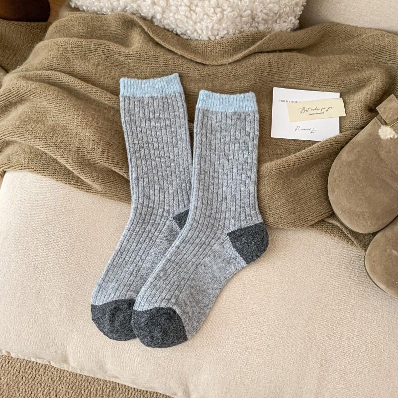 Mittellange Socken für Damen, Verdickte Wollsocken für Herbst und Winter, Unifarbene Damensocken, Bunte Dickgarn-Frotteesocken