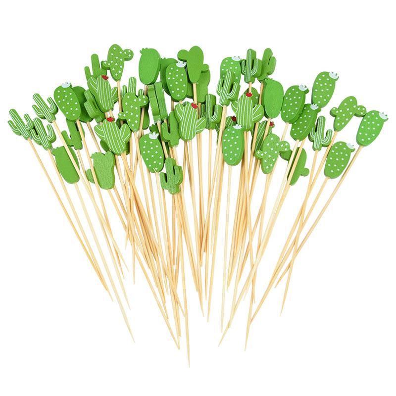 100pcs Hawaii Flamingo Pineapple Disposable Bamboo Food Pick Dessert Fruit Forks for Tropical Beach Birthday Wedding Party Decor