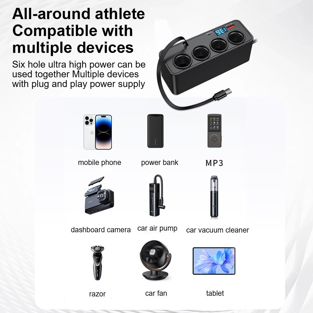 Quick Charge Multifunctional Car Digital Display Vehicle Charger Fast Charging Cable Auto Charger Adapter USB Fast Charging Universal QC3.0+PD TypeC