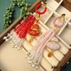 Festive Red Gourd Tassel Keychain: Hanfu-Inspired Song Brocade & Crystal Pendant