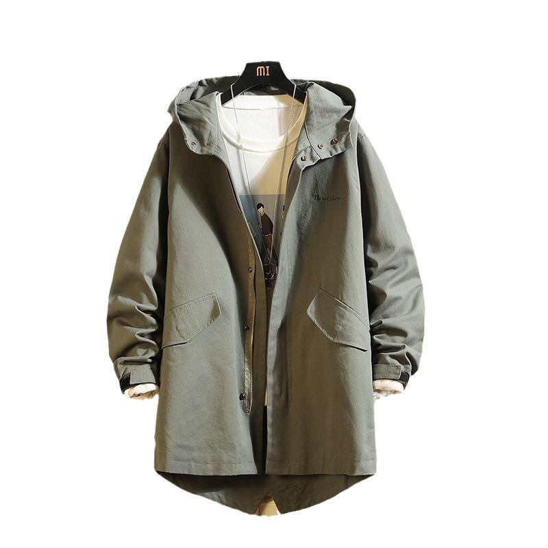 3-Color Autumn And Winter New Men'S Windbreaker Jacket, Mid Length Jacket, Trendy Brand Hooded Solid Color Versatile Casual Jacket