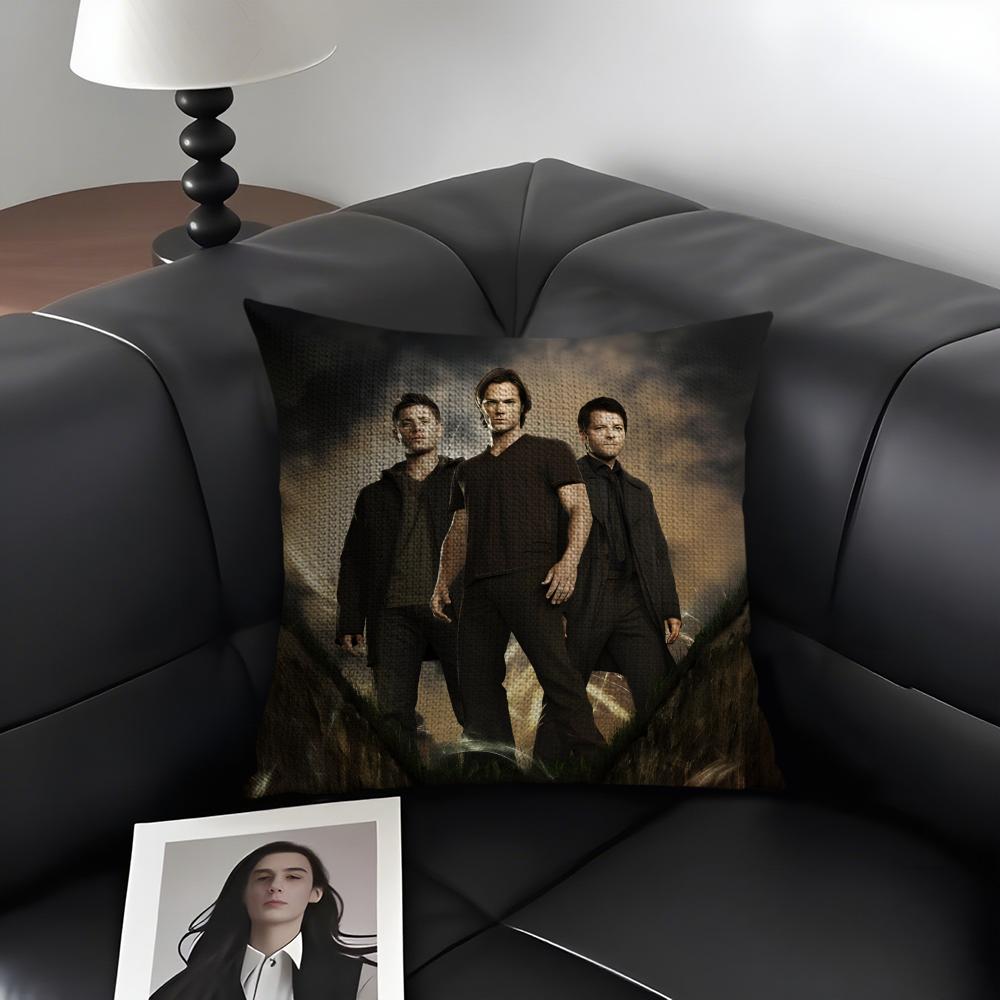 SSupernatural TV Series Cushion Cover Natural Linen Organic Fabric DoubleSided Printing Sofa Home Decor Gift Pillow Case