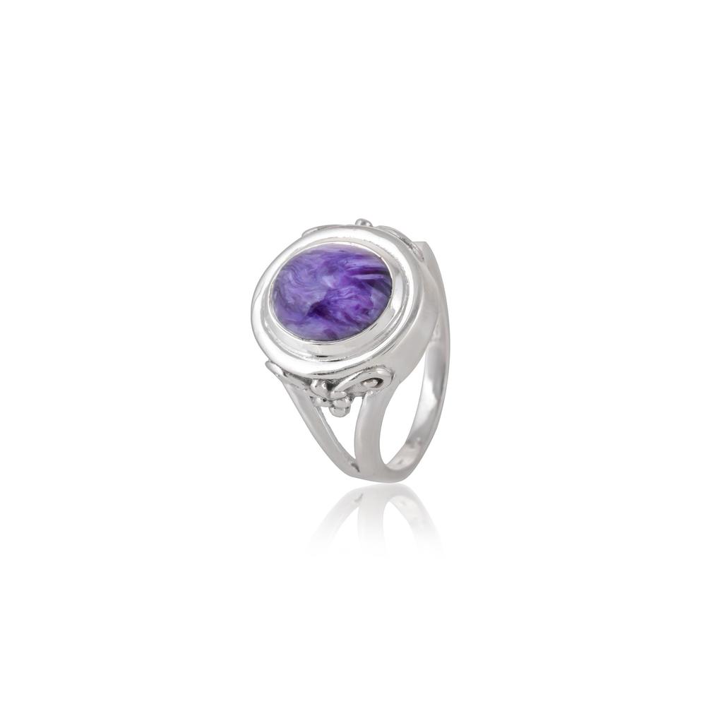 Sterling Silver Charoite Ring: Handmade Boho Gemstone Jewelry