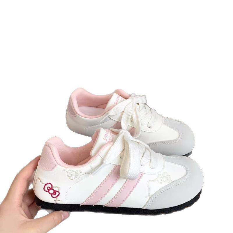 Cute KT Cat Round Head Puff Shoes Women's New Versatile Board Shoes Casual Little White Shoes