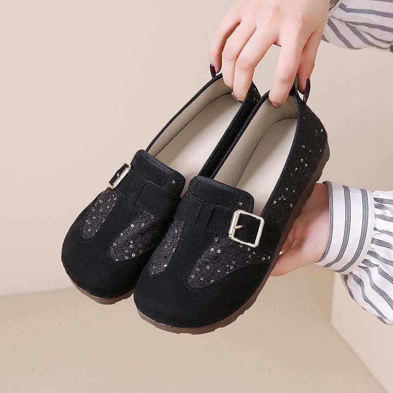 

Обувь Женская обувь Boken Весна и осень Новинка 2025 Женские туфли с мягкой подошвой Повседневные туфли для мам Тканевые туфли на плоской подошве Женские одинарные туфли 36 чёрный