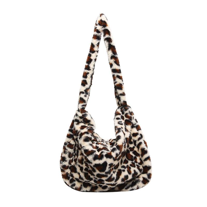 Trendy Large Capacity Plush Crossbody Bag For Women With Elegant Leopard Pattern