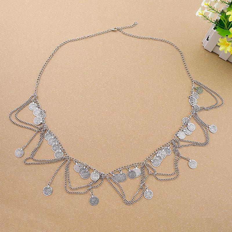 Bohemian Ethnischer Metallmünz-Quasten-Verstellbarer Taillenkettengürtel für Damen