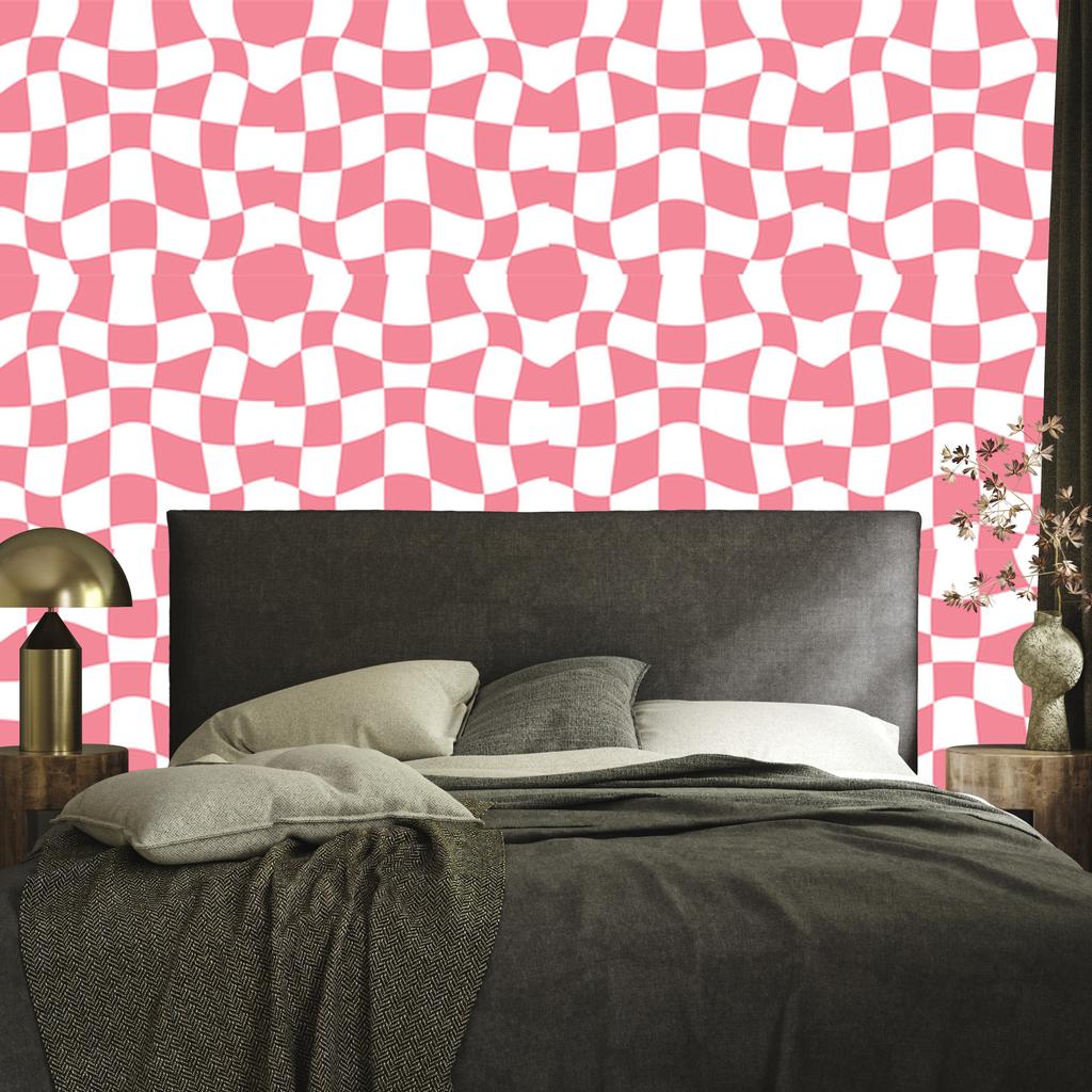 Wallpaper Casual checkerboard coral and white, coral background 50x1000