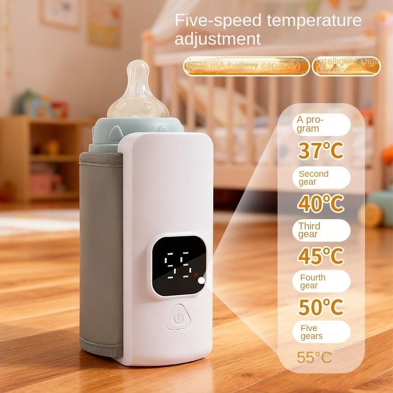 Scaldabiberon Portatile Wireless, Manicotto Scalda Latte per Bambini Ricaricabile a Temperatura Costante per Viaggi all'Aperto, Grigio