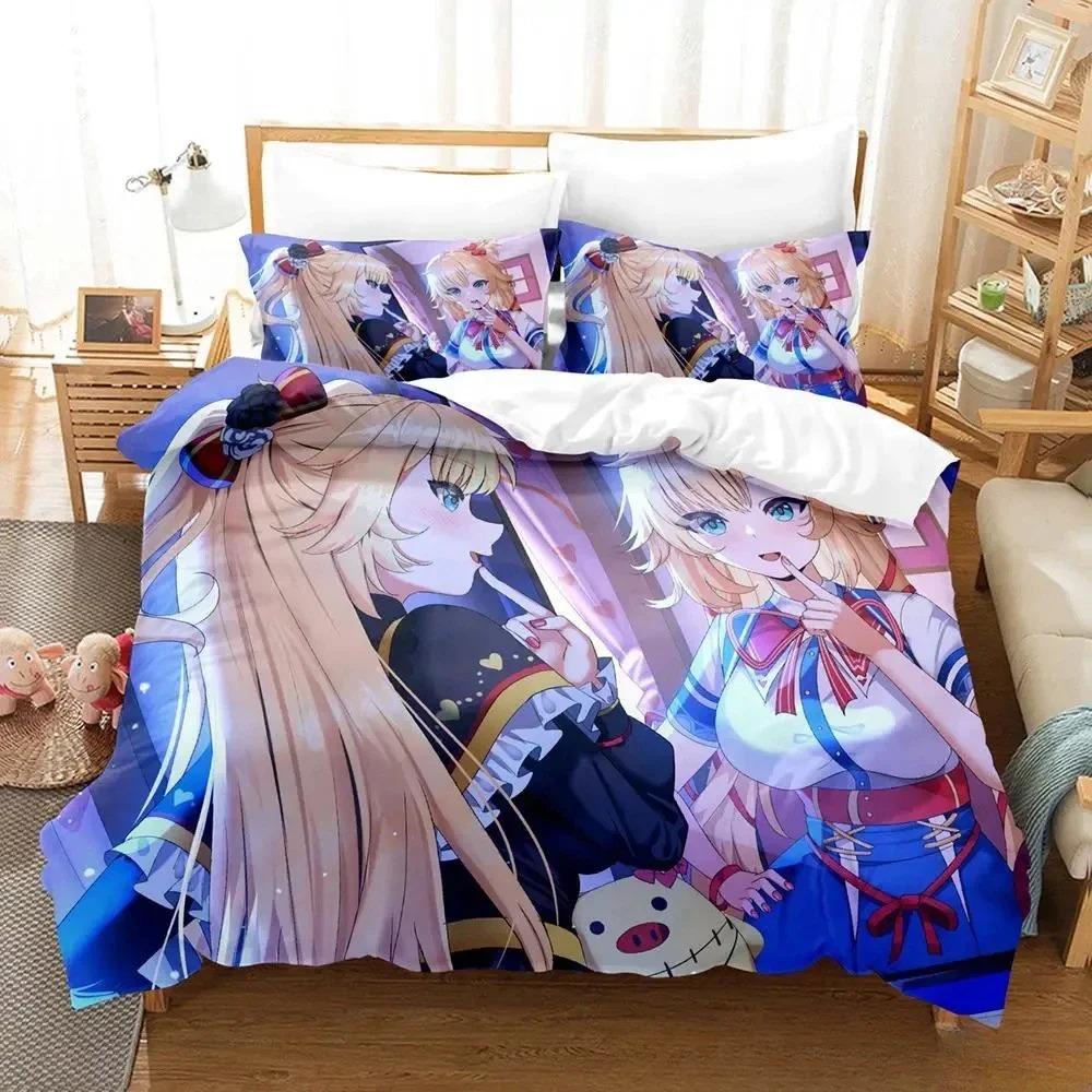 Kawaii Akai Haato Zestaw Pościeli Pojedynczy Bliźniak Pełny Queen King Size Zestaw na Łóżko Sypialnia dla Dorosłych Dzieci Zestawy Poszewek na Kołdrę z Nadrukiem 3D Łóżko Anime