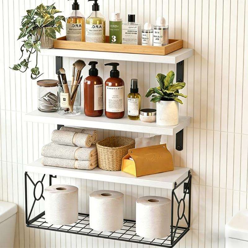 Floating Shelf Set With Easy Installation For Wall Mounting In Bathroom Or Bedroom Displaying Wood Designs