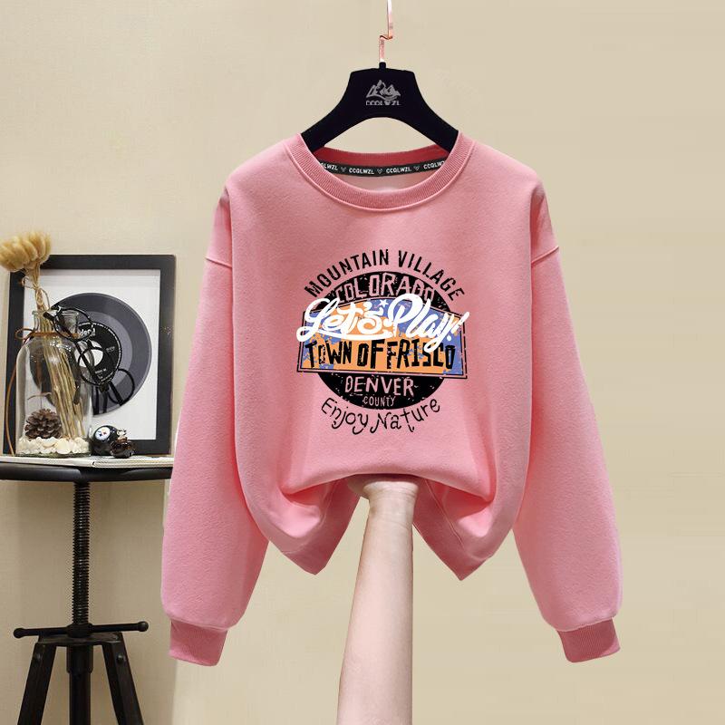 Factory wholesale pure cotton sweater women's new winter velvet thickened round neck loose letter t-shirt
