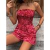 Sommer Off-Shoulder Bedruckter Trägerloser Jumpsuit, Urlaubs Strand Einteiler Romper, Damen Lässiges Crossbody Outfit, Heißer Verkauf