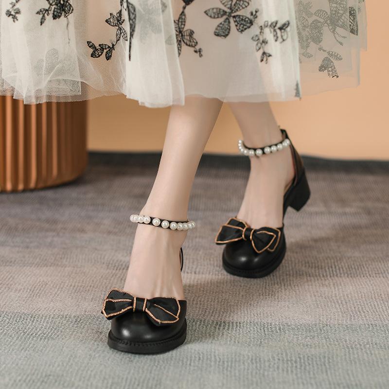 Puste słowo z kokardką gruba podeszwa buty Mary Jane damskie sandały na wysokim obcasie niszowe buty damskie