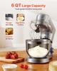 Küchenmaschine, 6 L Elektrische Küchenmaschine, 1500W Teigkneter, 6+P Geschwindigkeiten Kippkopf-Küchenmixer mit 1,5 L Mixbecher, Edelstahlschüssel, Knethaken,