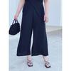 Miss Biggie European and American Plus size Slimming Versatile Comfortable Chiffon Pocket High Waist Capri Straight Wide Leg Pants