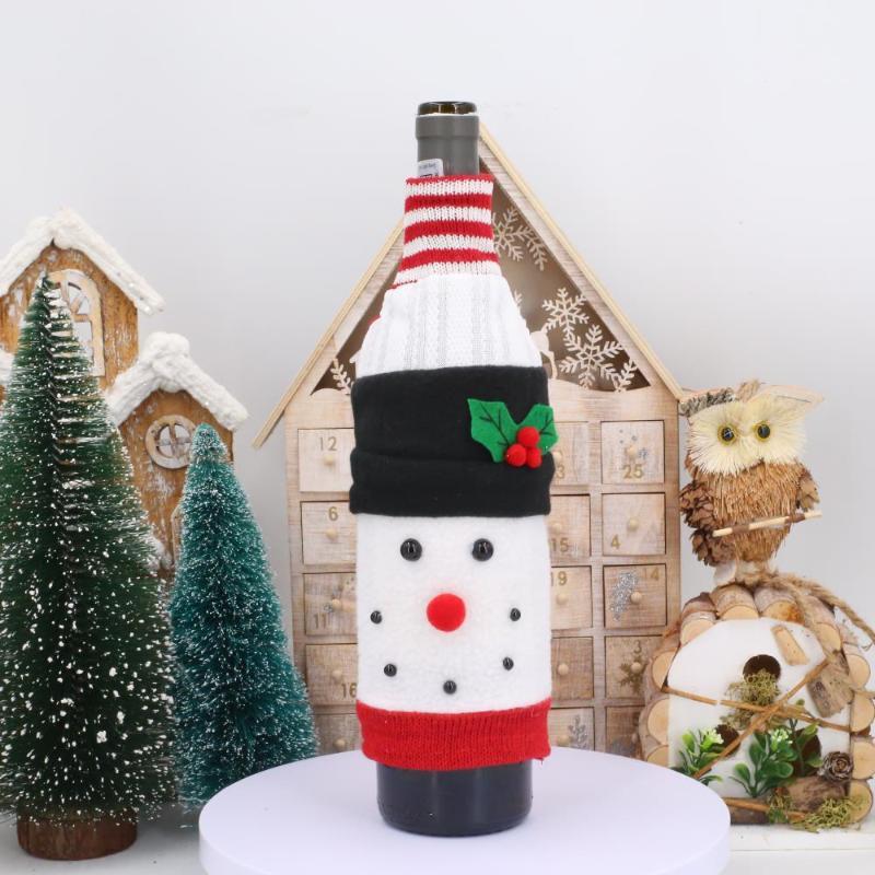 Christmas Wine Bottle Cover Santa Snowman Woven Wine Bottle Bags Christmas Party Dinner Table Decorations New Year Gifts