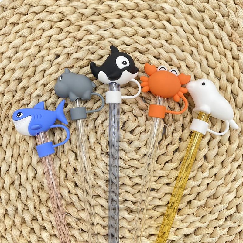 Silicone Rubber Plug Straw Cap Covers Dust-proof Straw Tips For Stanley Cups 3D Cute Animals Straw Cap Toppers Reusable