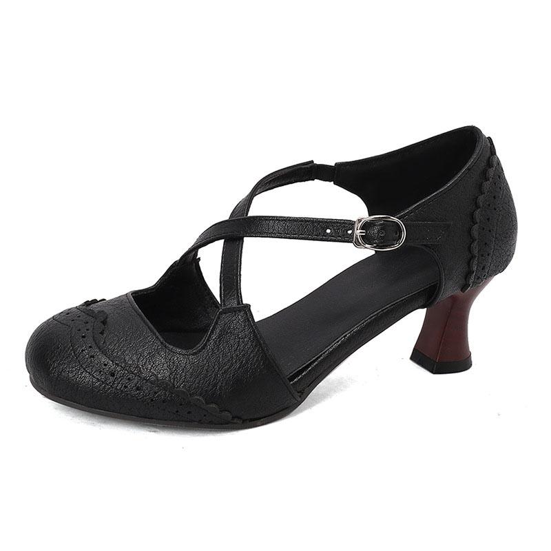 Custom Spring Autumn Women Shoes Side Empty Round Toe Pumps Women Summer Sandals 5.5cm Heel Cross Strap Zapatos De Mujer WSH5265