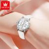 OLEVS Damen Uhren Top Marke Luxus Mode Zirkon Lünette Lederarmband Original Quarz Armbanduhr Wasserdicht Datum Chronograph
