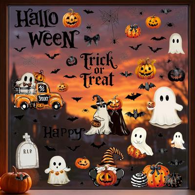 New Static Sticker Halloween Window Sticker Ghost Bat Spider Horror Cartoon Wall Decoration Wall Sticker