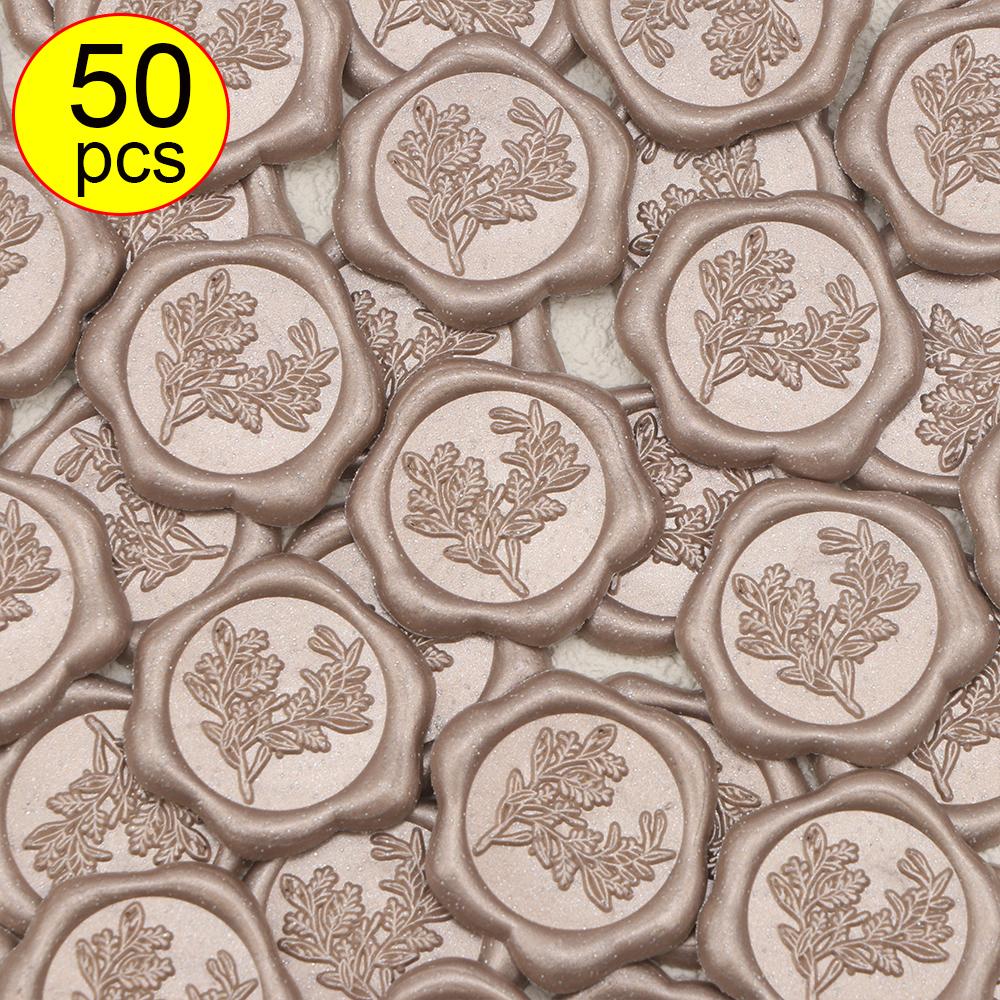 50pcs Eucalyptus Wax Seal Stickers - 9 Colors Invitation Envelope Seal Stickers, Self-Adhesive Stickers, Perfect for Invitation