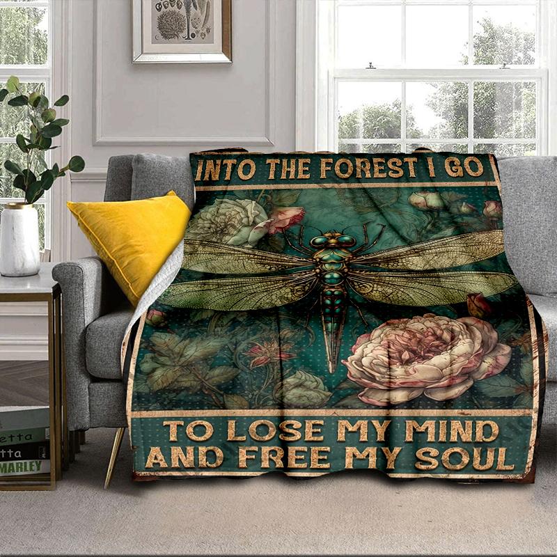 Stained Glass Dragonfly Garden Blanket Flannel Blanket for bed, sofa, Camping, Hiking, Picnic Essentials, gift for family Fan gifts