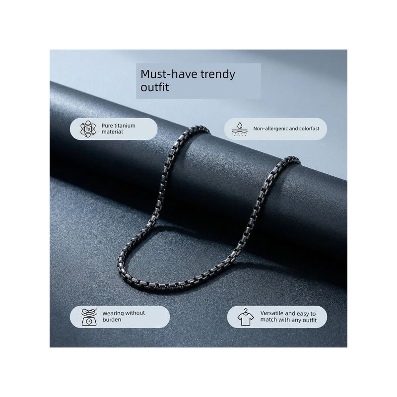 Square Beads Box Chain Pure Titanium 3/4mm Ornament Hip Hop Couple Necklace Necklace Stylish Fashion Men Trendy Amulet