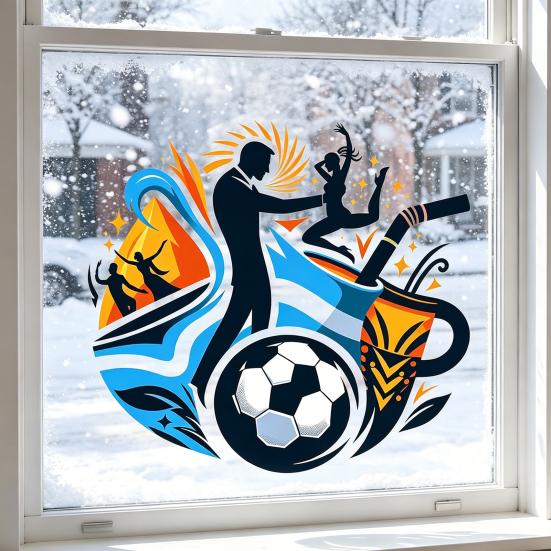 Soccer Window Cling Sport Silhouette Window Stickers Reusable Static PVC Glass Decals for Football Event Party Decor Bedroom School Glass Door Windows
