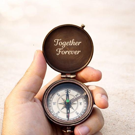 Engraved Brass Compass, “Together Forever” Message, Anniversary Gift