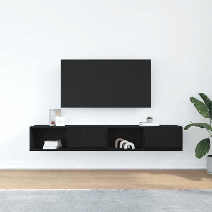 VidaXL Meuble TV 2 pcs chêne noir 80x31x25,5 cm bois d'ingénierie, banc TV, meuble hifi, centre de divertissement, buffet 861457