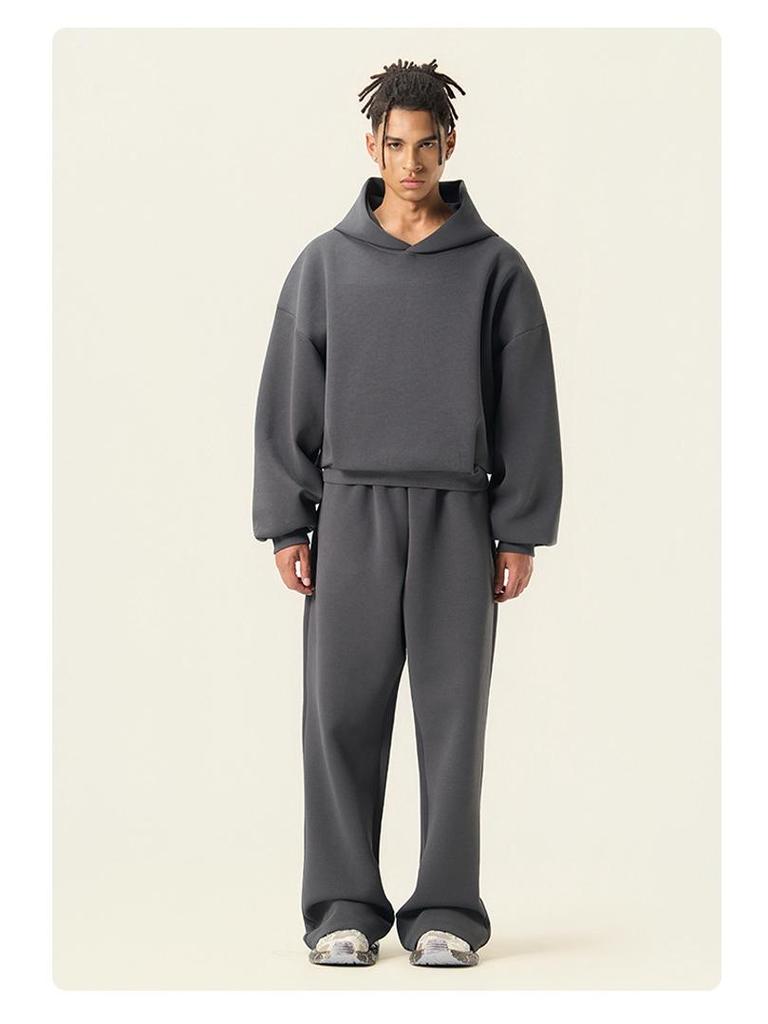 Trendy DE Men's 350G Boxy Hooded Sweatshirt | Wide Fog American Square Hoodie