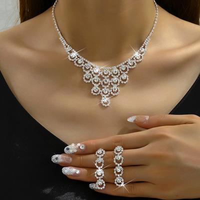 Bridal Wedding Dress Rhinestone Necklace Earrings Set Women'S Full Diamond Banquet Personality Trend