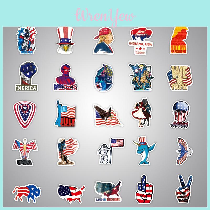 100pcs America Usa Flag Trump Stickers Laptop Bike Cars Waterproof Skateboard