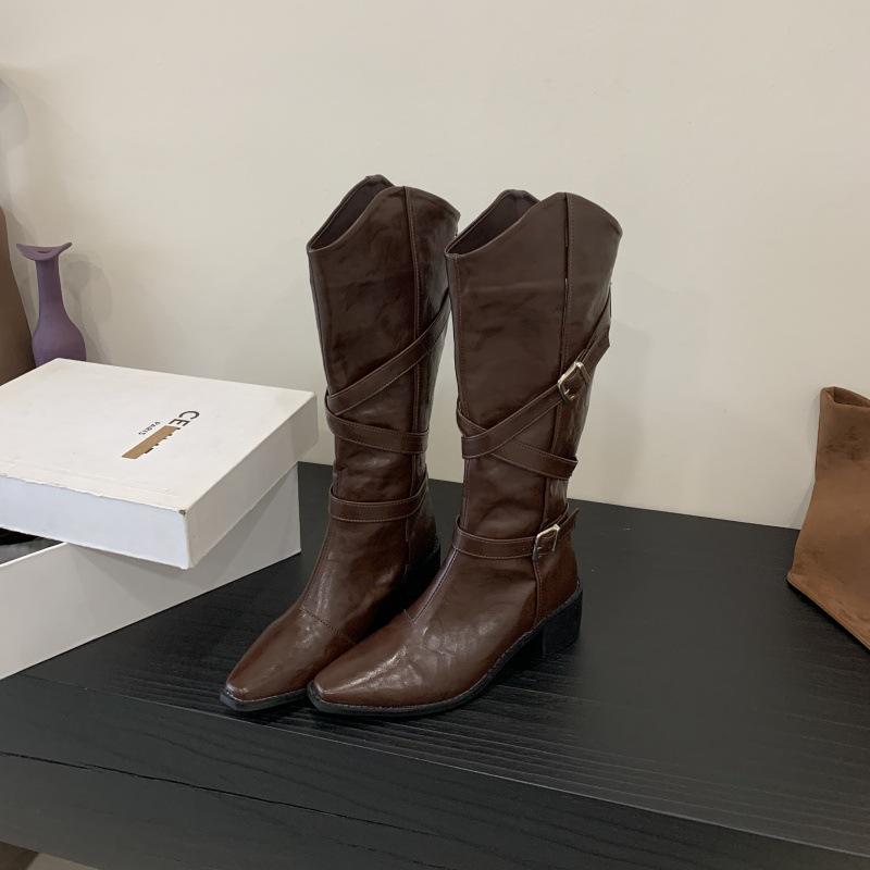 

2025 new V-mouth elastic knee boots high heel boots high knight boots pointed boots 40 темно-коричневого