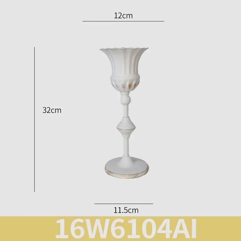 European White Iron Art Vase Florist Tall Cup Shape Flower Vase Arrangement Ornament Hotel Banquet Party Desktop Decoration