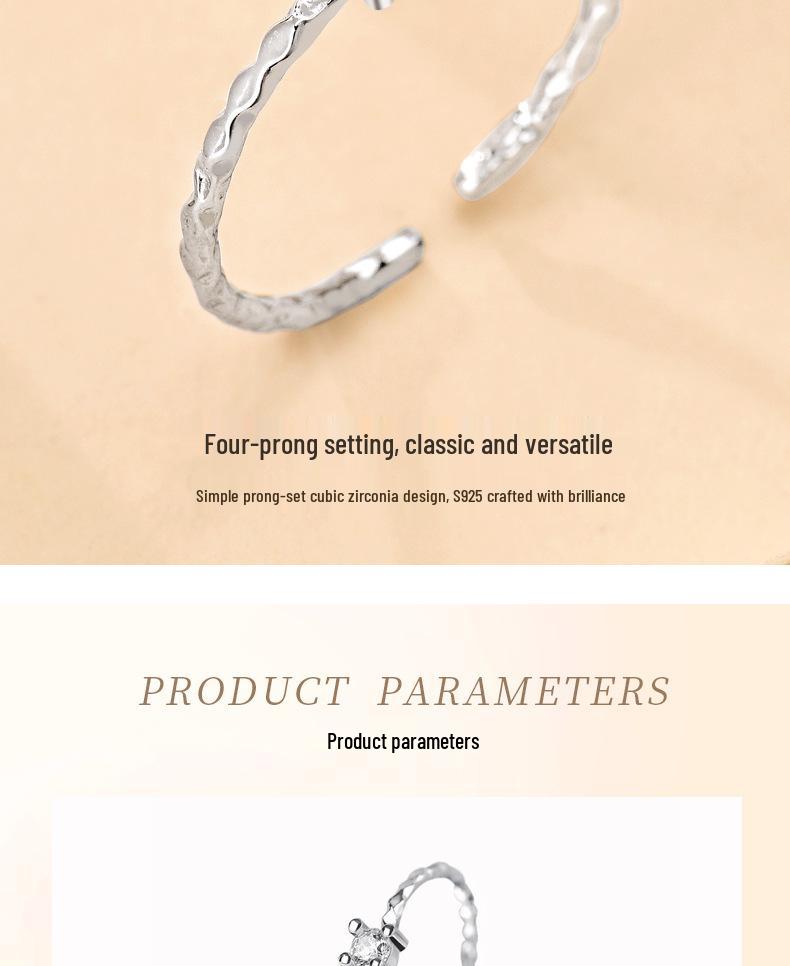 Korean Fashion S925 Sterling Silver Zircon Open Ring for Women